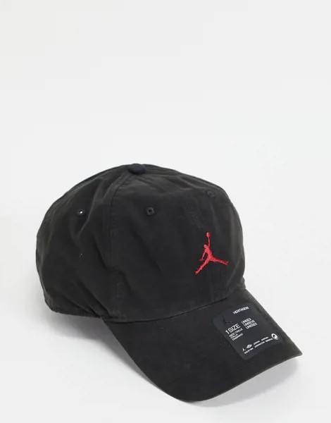 Черная выбеленная хлопковая кепка с логотипом красного цвета Nike Jordan H86 Jumpman-Черный