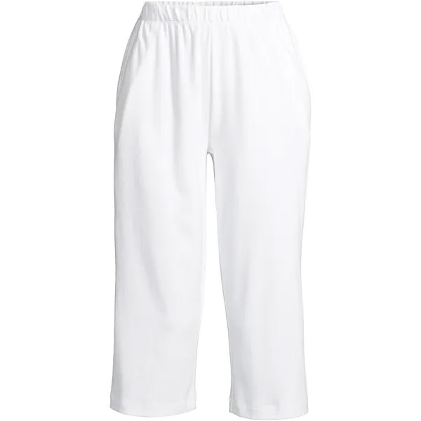 Женские спортивные трикотажные брюки-капри для миниатюрных размеров с эластичной резинкой на талии и высокой посадкой Lands' End, белый