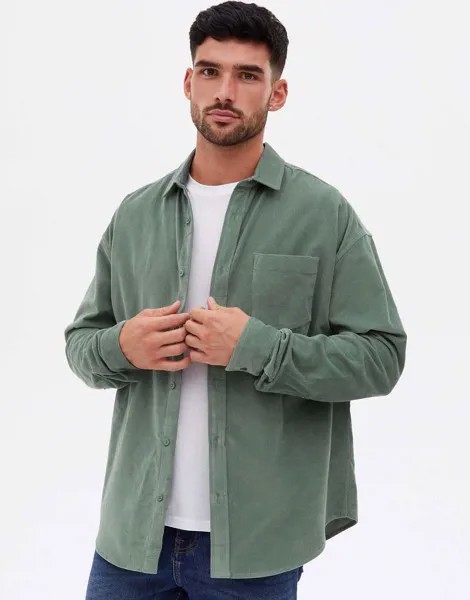 Вельветовая oversized-рубашка навыпуск цвета хаки New Look-Зеленый