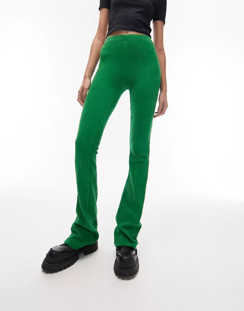 Зеленые вельветовые расклешенные брюки Topshop