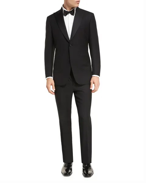 Шерстяной костюм-смокинг-двойка из двух частей Brioni, цвет Black
