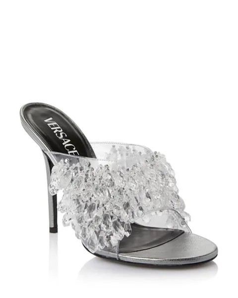 Женские сандалии-мюли, украшенные бусинами Versace, цвет Silver