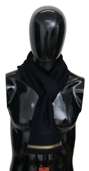 Шарф MISSONI, черный, 100% шерсть, унисекс, с бахромой на шее, с логотипом, 180см x 36см 340 долларов США