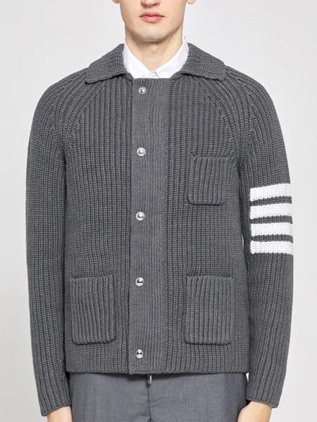 Мужской толстый свитер TB THOM, зимние модные брендовые вязаные пальто, классические толстые трикотажные свитера с длинным рукавом и полосками, 4 бара