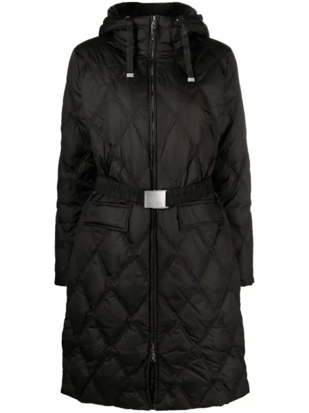 Lauren Ralph Lauren hooded belted quilted coat, черный