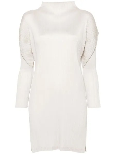 Pleats Please Issey Miyake плиссированная туника с боковыми разрезами, нейтральный цвет