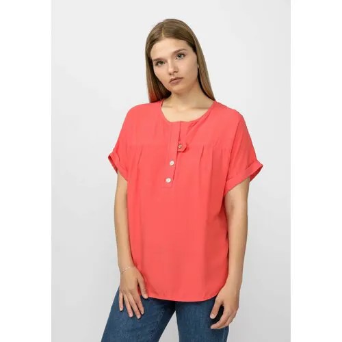 Блуза , повседневный стиль, короткий рукав, размер 48, оранжевый, коралловый