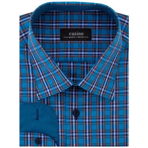 Рубашка мужская длинный рукав CASINO c225/1/1491/Z/1, Полуприталенный силуэт / Regular fit, цвет Бирюзовый, рост 174-184, размер ворота 39