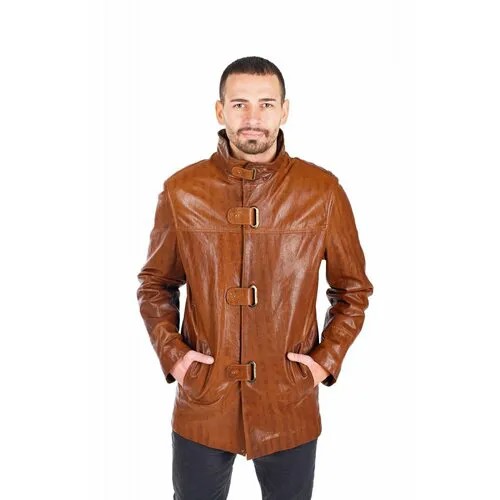 Кожаная куртка Valentini, размер 50, коричневый