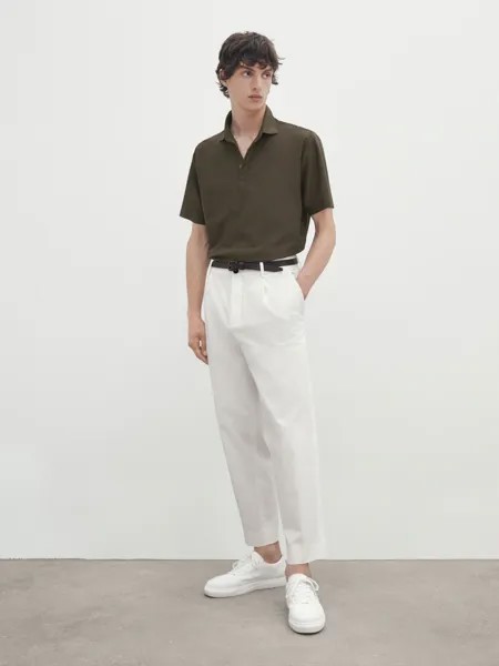 Рубашка поло из хлопка из микро-саржи с коротким рукавом Massimo Dutti, хаки