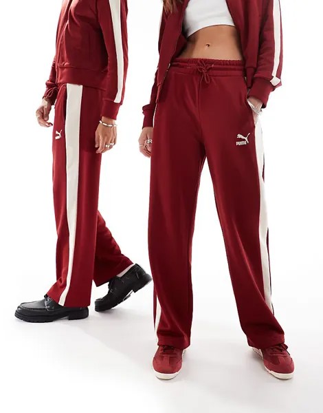 PUMA – Iconic T7 – бордовые спортивные брюки с прямыми штанинами