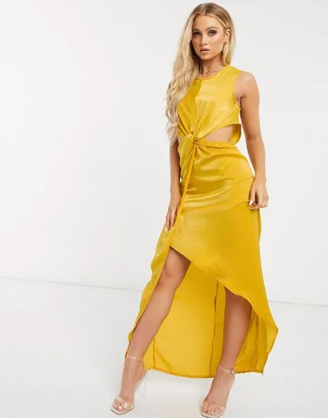 Горчичное платье макси с вырезом и перекрутом Missguided-Желтый