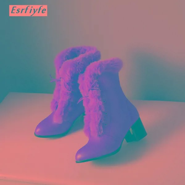 ESRFIYFE 2020 Новые популярные женские зимние ботинки из искусственного меха увеличенный каблук Теплые меховые Внутри однотонные Зимние ботильоны женская обувь для женщин