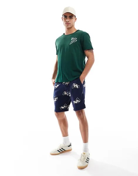 Polo Ralph Lauren Двусторонняя зеленая спортивная футболка оверсайз с окантовкой и логотипом