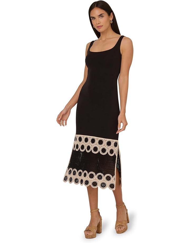 Платье Adrianna Papell Crochet Sheath Midi Dress, цвет Black/Ecru