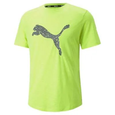 Мужская спортивная футболка для бега Puma Performance с круглым вырезом и короткими рукавами желтого цвета