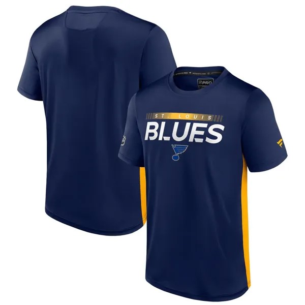 Мужская футболка темно-синего/золотого цвета с фирменным логотипом St. Louis Blues Authentic Pro Rink Tech Fanatics