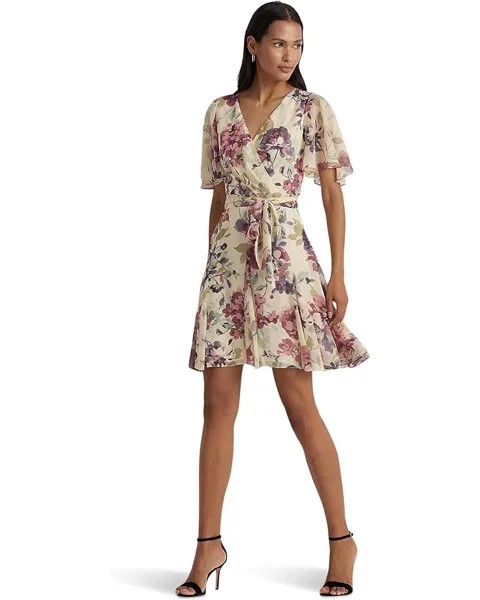 Платье LAUREN Ralph Lauren Floral Crinkle Georgette Surplice, цвет Cream Multi 1
