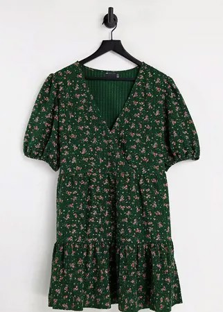 Хвойно-зеленое фактурное платье мини с запахом и оборкой по нижнему краю ASOS DESIGN Curve-Зеленый цвет