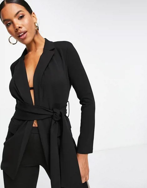 Пиджак черного цвета из трикотажа с завязкой на талии ASOS DESIGN-Черный цвет