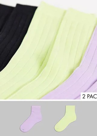 Набор из 3 пар однотонных нейлоновых носков до щиколотки в рубчик лаймового, сиреневого и черного цвета Topshop-Разноцветный