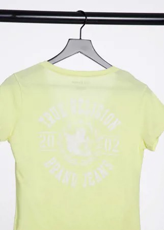 Желтая футболка с глубоким V-образным вырезом и логотипом True Religion-Желтый