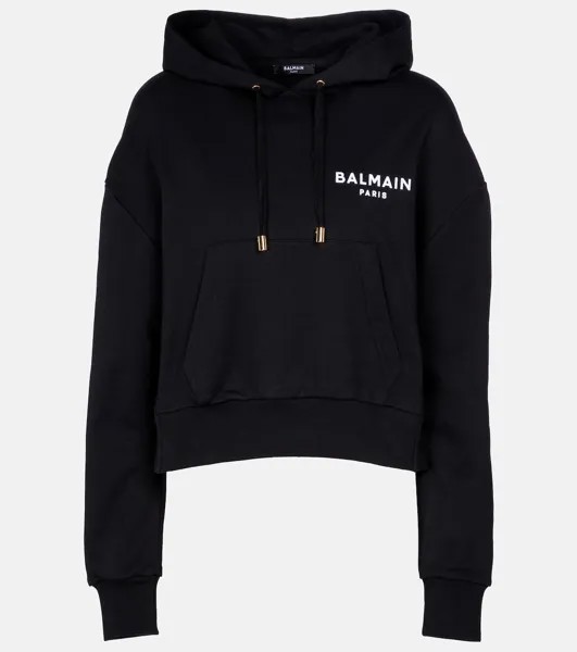 Худи из хлопкового джерси с логотипом BALMAIN, белый