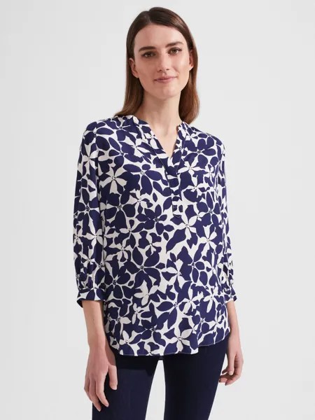 Блуза Hobbs Essie с цветочным принтом, насыщенно-темно-синий/кремовый