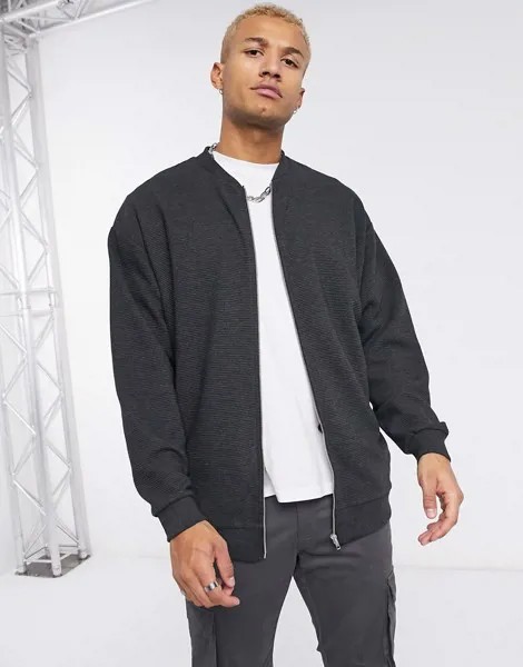 Темно-серый удлиненный oversized-бомбер в рубчик ASOS DESIGN