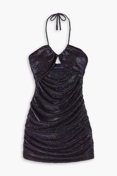 Мини-платье из эластичного джерси с вырезом металлизированного цвета и вырезом халтер ZEYNEP ARCAY, синий
