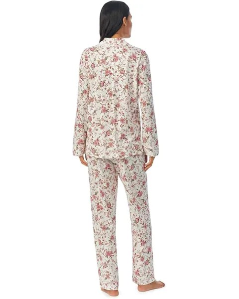 Пижамный комплект LAUREN Ralph Lauren Knit Long Sleeve Notch Collar Long PJ Set, цвет Ivory Floral