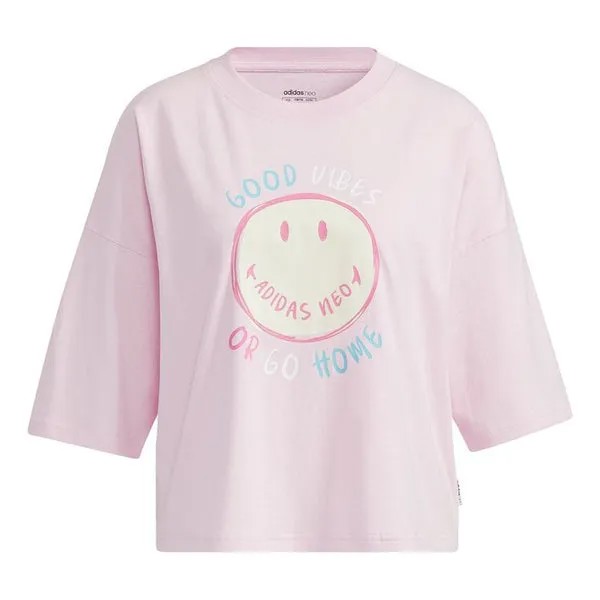 Футболка neo csmy tee1 повседневные спортивные с изображением улыбающегося лица с коротким рукавом розовые красные Adidas, красный