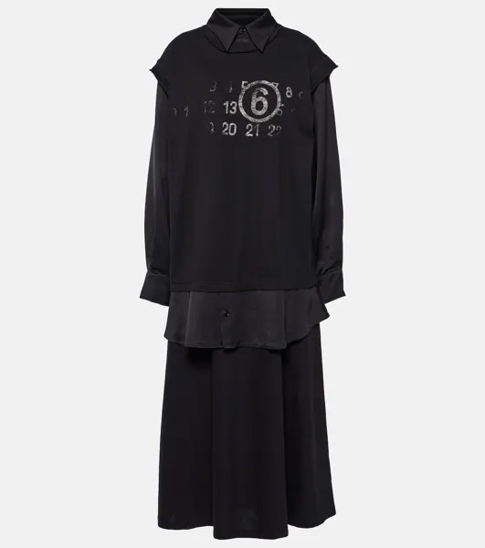 Хлопковое платье миди с логотипом Mm6 Maison Margiela, черный