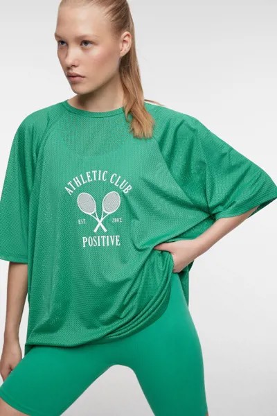 Футболка oversize спортивная сетчатая с принтом