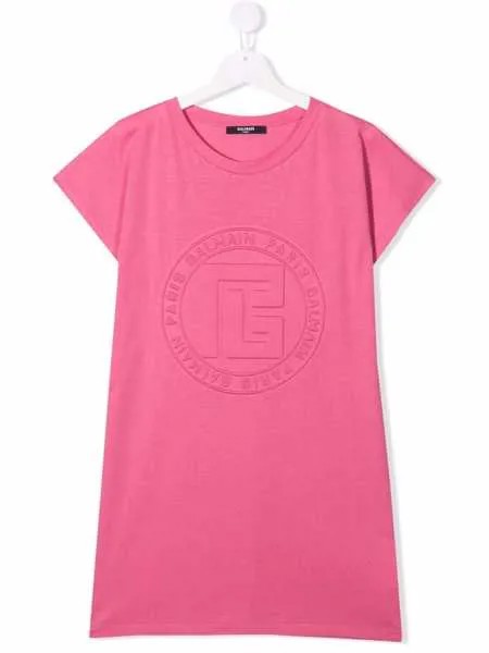 Balmain Kids платье-футболка с тисненным логотипом