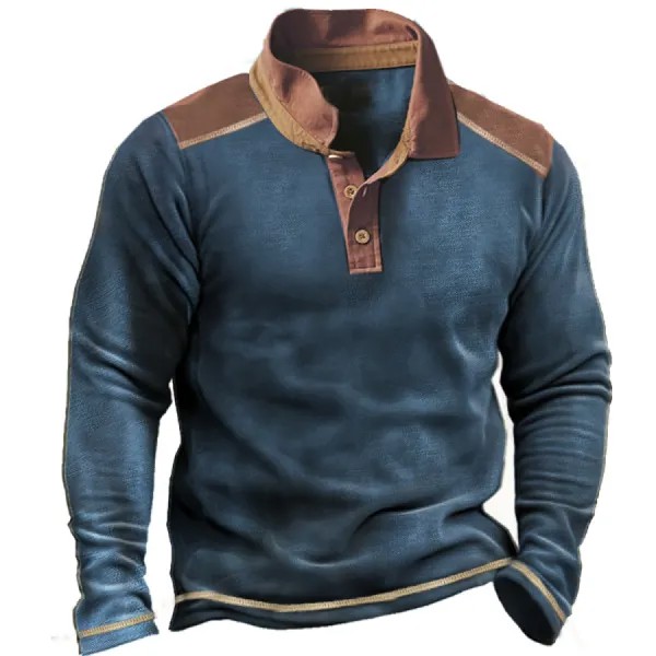 Мужская рубашка-поло контрастного цвета в стиле ретро с длинным рукавом