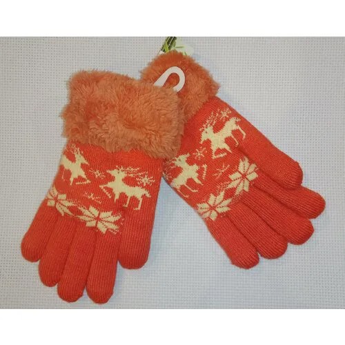 Перчатки, демисезон/зима, шерсть, размер 6-8 лет, коралловый