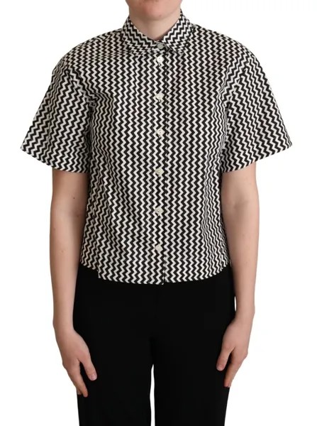 DOLCE - GABBANA Топ Хлопковая черно-белая рубашка с зигзагообразным воротником IT38 /US4/XS Рекомендуемая розничная цена 600 долларов США