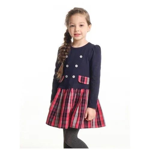 Платье Mini Maxi, хлопок, трикотаж, в клетку, размер 98, синий