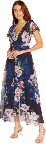 Комбинезон Adrianna Papell Stretch Crepe Jumpsuit with Printed Floral Chiffon Overlay, цвет Navy Multi