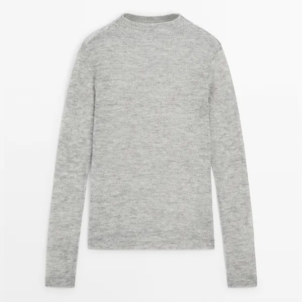 Лонгслив Massimo Dutti Long Sleeve Wool Blend With High Neck, светло-серый