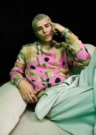 Вязаный клетчатый джемпер с цветочным узором ASOS DESIGN-Коричневый цвет