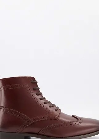 Коричневые кожаные броги на черной подошве для широкой стопы ASOS DESIGN Wide Fit-Коричневый цвет