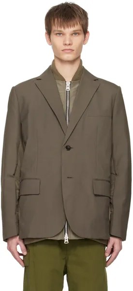 Серо-коричневый пиджак со вставками Sacai