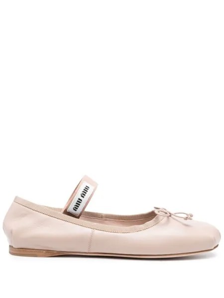 Miu Miu балетки с нашивкой-логотипом, розовый