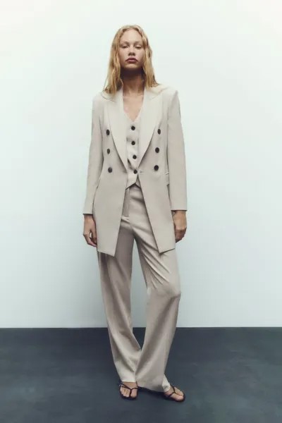 Длинный приглаженный пиджак ZARA, серый