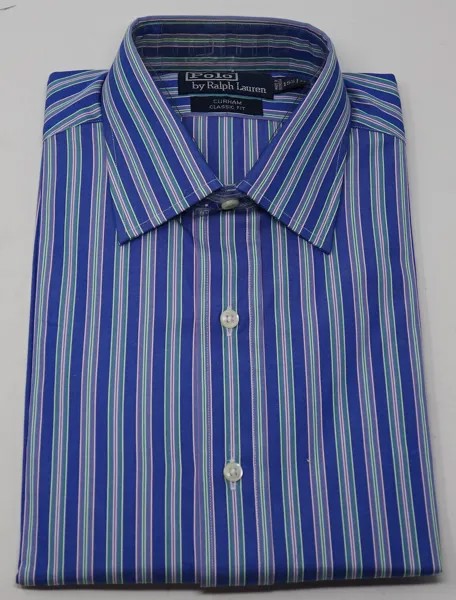 НОВИНКА Мужская классическая рубашка классического кроя в сине-зеленую полоску от Ralph Lauren, размер средний 15,5