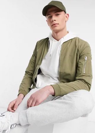 Бомбер цвета хаки на молнии Jack & Jones Essentials-Коричневый цвет
