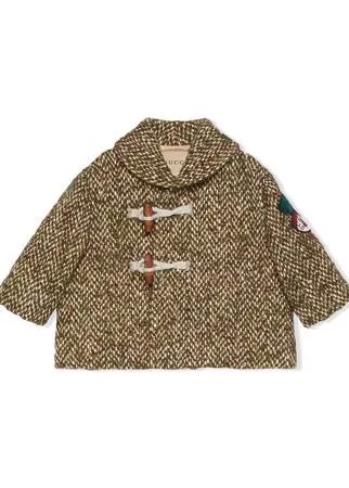 Gucci Kids пальто с узором в елочку и нашивкой-логотипом