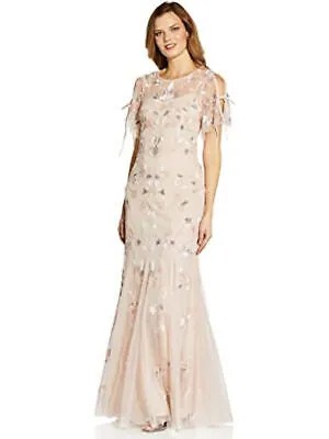 ADRIANNA PAPELL Женское розовое торжественное платье на подкладке с галстуком и развевающимися рукавами 8